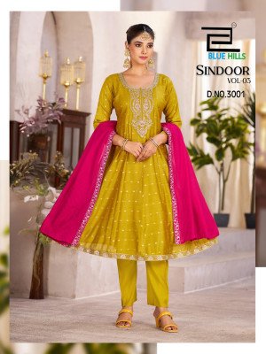 Blue Hills Sindoor Vol 3 Top Bottom Dupatta  Chanderi Buti Jari with Coding Embroidery And Wholesale kurtis catalogs