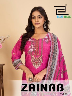 Blue Hills Zainab Vol 5 Premium Digital Print Poly Muslin Kurti Set and wholesale design wholesale catalogs