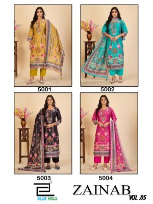 Blue Hills Zainab Vol 5 Premium Digital Print Poly Muslin Kurti Set and wholesale design kurtis catalogs