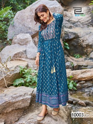 Blue Hills by Encounter vol 10 Anarkali gown with Embroidery kurti catalogue at wholesale price  kurtis catalogs