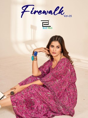 Blue Hills by fire walk vol 5  luanch a Heavy French crape soft feel kaftan catalog at wholesale price Blue hills Kurti 