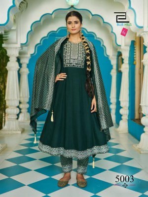 Blue Hills by jailer vol 5 heavy chanderi reyon embroidered readymade suit catalogue at affordable rate readymade suit catalogs