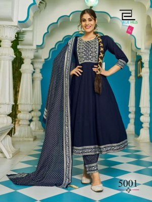 Blue Hills by jailer vol 5 heavy chanderi reyon embroidered readymade suit catalogue at affordable rate readymade suit catalogs