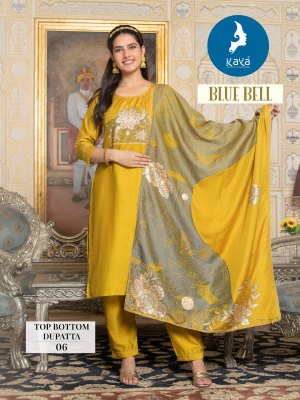 Blue bell by kaya chanderi jecquard trendy readymade suit catalogue at affordable rate readymade suit catalogs