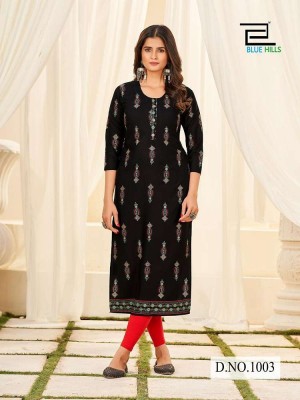 Blue hills Classmate Vol 1 rayon painted Kurti catalogue wholesaler   Blue hills Kurti 