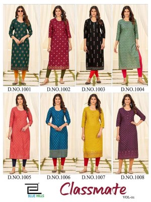 Blue hills Classmate Vol 1 rayon painted Kurti catalogue wholesaler   kurtis catalogs