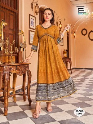 Blue hills Monaco Alia cut long gown stylish wholesale Kurti catalogue  Blue hills Kurti 