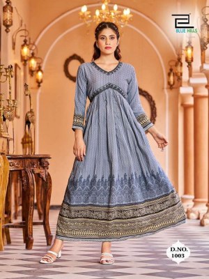 Blue hills Monaco Alia cut long gown stylish wholesale Kurti catalogue  kurtis catalogs