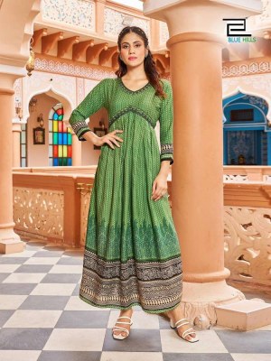 Blue hills Monaco Alia cut long gown stylish wholesale Kurti catalogue  kurtis catalogs