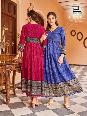 Blue hills Monaco Alia cut long gown stylish wholesale Kurti catalogue  kurtis catalogs