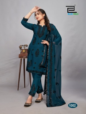 Blue hills by Black Bunny reyon with embroidered work kurti with pant and dupatta catalogue at low rate readymade suit catalogs