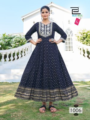 Blue hills by Block buster anarkali neck embroidered gown catalogue at low rate  gown catalogs