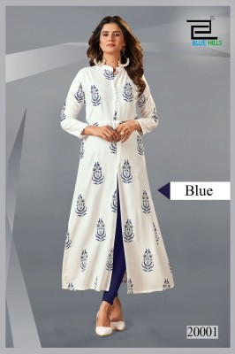 Blue hills by Calendar vol 20 fancy reyon printed front slit kurti catalogue at low rate kurtis catalogs