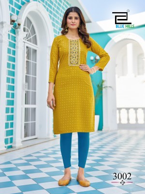 Blue hills by City light vol 3 reyon foil print embroidered kurti catalogue at low rate kurtis catalogs