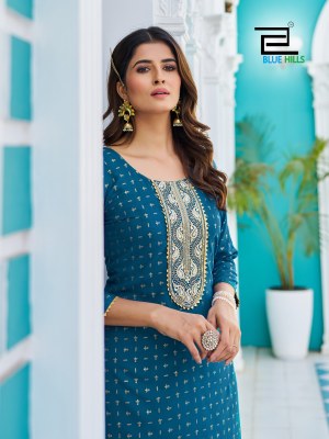 Blue hills by City light vol 3 reyon foil print embroidered kurti catalogue at low rate kurtis catalogs