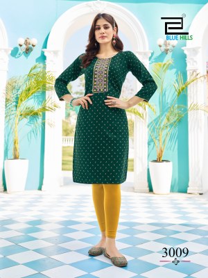 Blue hills by City light vol 3 reyon foil print embroidered kurti catalogue at low rate kurtis catalogs