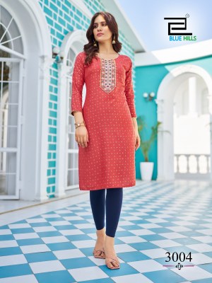 Blue hills by City light vol 3 reyon foil print embroidered kurti catalogue at low rate kurtis catalogs