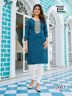 Blue hills by City light vol 3 reyon foil print embroidered kurti catalogue at low rate kurtis catalogs