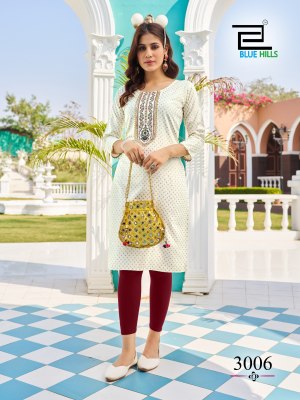 Blue hills by City light vol 3 reyon foil print embroidered kurti catalogue at low rate kurtis catalogs