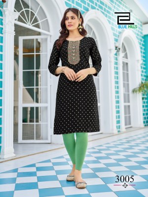 Blue hills by City light vol 3 reyon foil print embroidered kurti catalogue at low rate kurtis catalogs