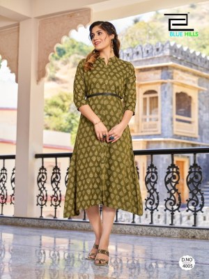 Blue hills by Fashion 4 everyone fancy reyon printed kurti catalogue at affordable rate kurtis catalogs