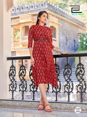 Blue hills by Fashion 4 everyone fancy reyon printed kurti catalogue at affordable rate kurtis catalogs