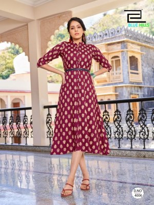 Blue hills by Fashion 4 everyone fancy reyon printed kurti catalogue at affordable rate kurtis catalogs