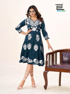 Blue hills by Kaira vol 3 exclusive lukhnavi work reyon western tunic catalogue at affordable rate western wear catalogs