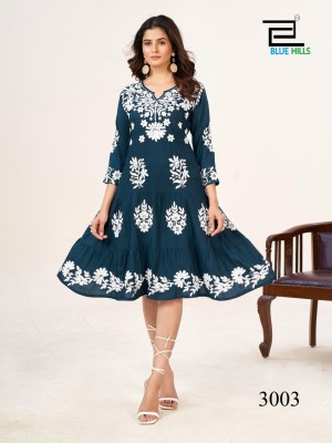 Blue hills by Kaira vol 3 exclusive lukhnavi work reyon western tunic catalogue at affordable rate western wear catalogs