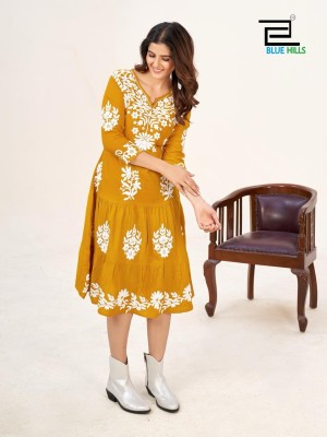 Blue hills by Kaira vol 3 exclusive lukhnavi work reyon western tunic catalogue at affordable rate western wear catalogs