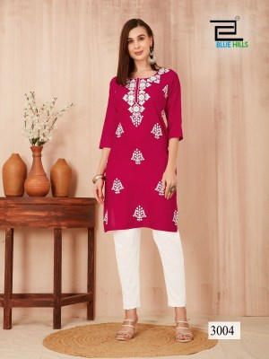 Blue hills by Nawab vol 3 reyon embroidered kurti catalogue at low rate kurtis catalogs