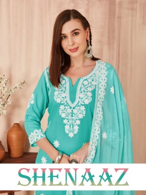 Blue hills by Shenaaz reyon thread work short kurti pant and dupatta catalogue at low rate Blue hills Kurti 