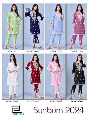 Blue hills by Sunburn 2024 reyon thread embroidered co ord set catalogue at affordable rate Size wise Combo Set