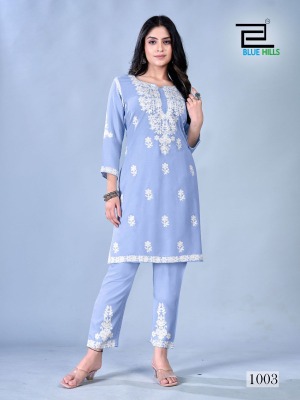 Blue hills by Sunburn 2024 reyon thread embroidered co ord set catalogue at affordable rate Size wise Combo Set