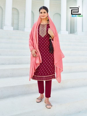 Blue hills by Swift reyon foil print exclusive kurti pant and dupatta catalogue at affordable rate readymade suit catalogs