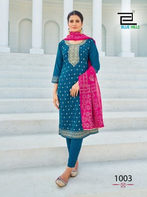 Blue hills by Swift reyon foil print exclusive kurti pant and dupatta catalogue at affordable rate readymade suit catalogs