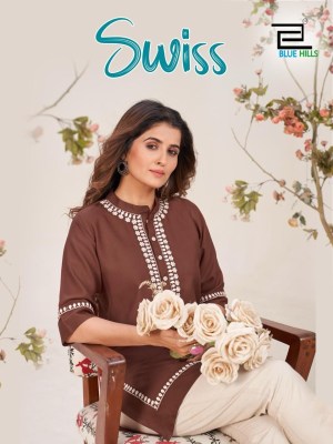 Blue hills by Swiss reyon with embroidered work short kurti catalogue at wholesale price Blue hills Kurti 