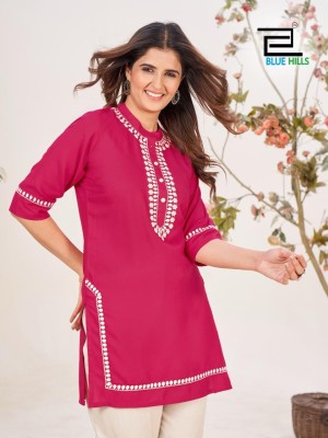 Blue hills by Swiss reyon with embroidered work short kurti catalogue at wholesale price kurtis catalogs