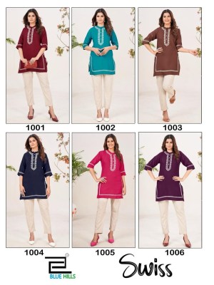 Blue hills by Swiss reyon with embroidered work short kurti catalogue at wholesale price kurtis catalogs