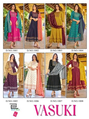 Blue hills by Vasuki reyon foil printed anarkali kurti pant and dupatta catalogue readymade suit catalogs