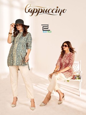 Blue hills by cappuccino heavy reyon printed tops with pocket catalogue at wholesale price Blue hills Kurti 