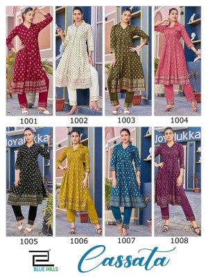 Blue hills by cassata presenting reyon foil print 2pc alia cut  kurti with pant catalogue at wholesale price kurtis catalogs