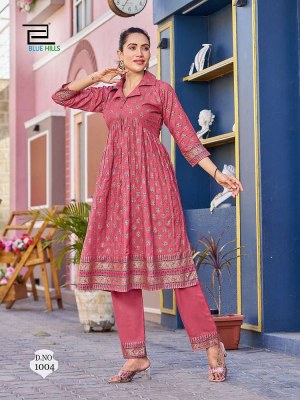 Blue hills by cassata presenting reyon foil print 2pc alia cut  kurti with pant catalogue at wholesale price kurtis catalogs