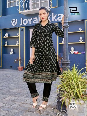 Blue hills by cassata presenting reyon foil print 2pc alia cut  kurti with pant catalogue at wholesale price kurtis catalogs