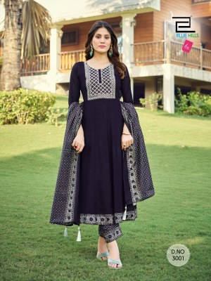 Blue hills  by jailer vol 3 Reyon foil printed anarkali kurti  catalogue at wholesale price readymade suit catalogs