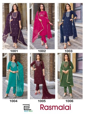 Blue hills by rasmalai designer thread embroidery sequence work kurti pant and dupatta catalogue  kurtis catalogs