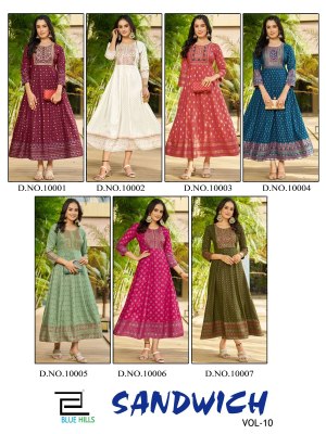 Blue hills by sandwich vol 10 Anarkali gown with Embroidery work kurti catalogue kurtis catalogs