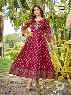 Blue hills by sandwich vol 5 reyon foil printed anarkali gown with embroidery with belt at wholesaler price  kurtis catalogs