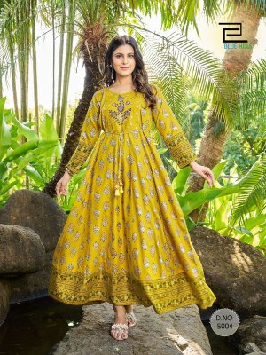 Blue hills by sandwich vol 5 reyon foil printed anarkali gown with embroidery with belt at wholesaler price  kurtis catalogs