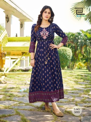 Blue hills by sandwich vol 5 reyon foil printed anarkali gown with embroidery with belt at wholesaler price  kurtis catalogs